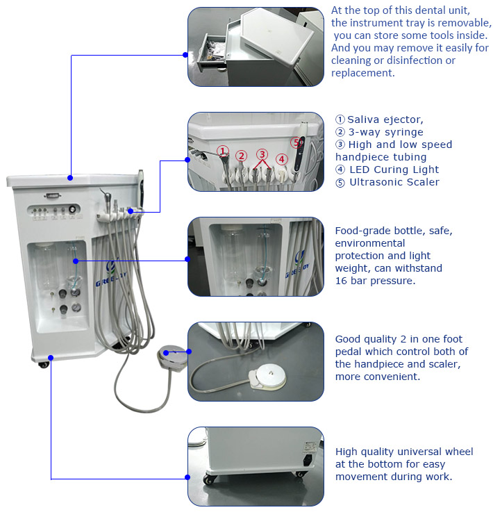 Greeloy® GU-P212 Einbau-Polymerisationslampe Zahnsteinentferner Ultraschall 3 in 1 Mobile Dentaleinheit