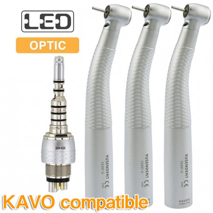 YUSENDENT® CX207-GK-PQ Zahnarzt LED Glasfaser Handstück KAVO Kompatibel (Mit Koppler x1 + Ohne Koppler x2)
