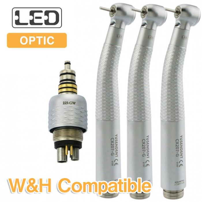 YUSENDENT® CX207-GW-PQ Zahnarzt LED Glasfaser Handstück W&H Kompatibel (Mit Koppler x1 + Ohne Koppler x2)