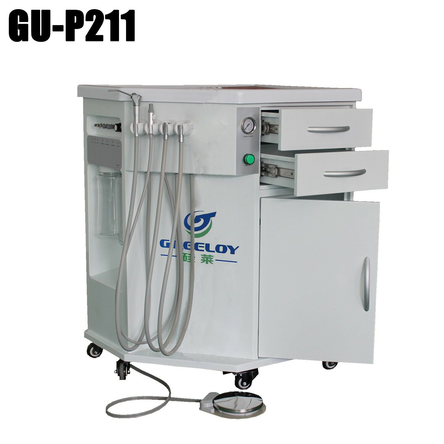 Greeloy® GU-P211 Fahrbarer Dental-Schrank (Kompressor + Speichelsauger +3-Funktionen Spritze)