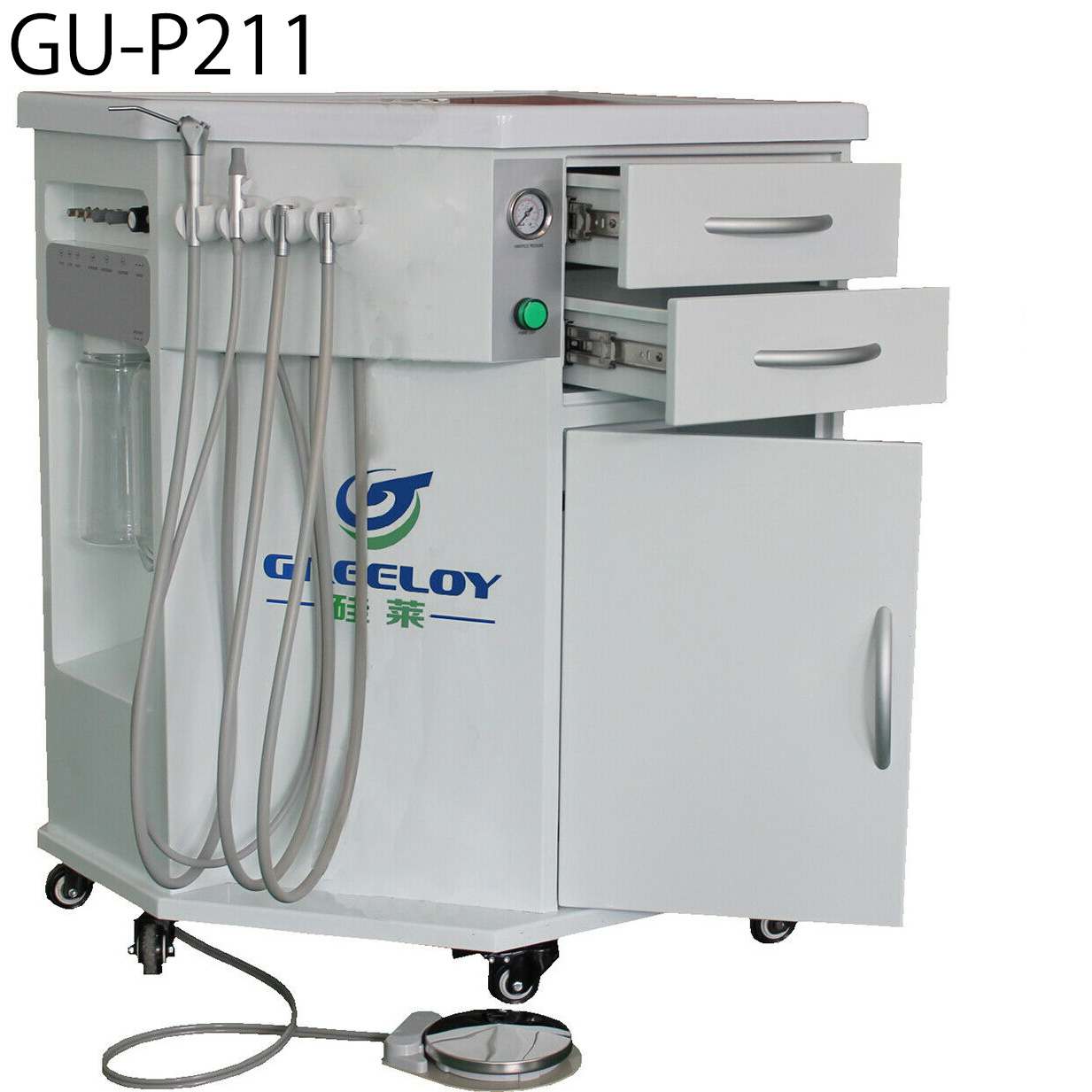 Greeloy® GU-P211 Fahrbarer Dental-Schrank (Kompressor + Speichelsauger +3-Funktionen Spritze)
