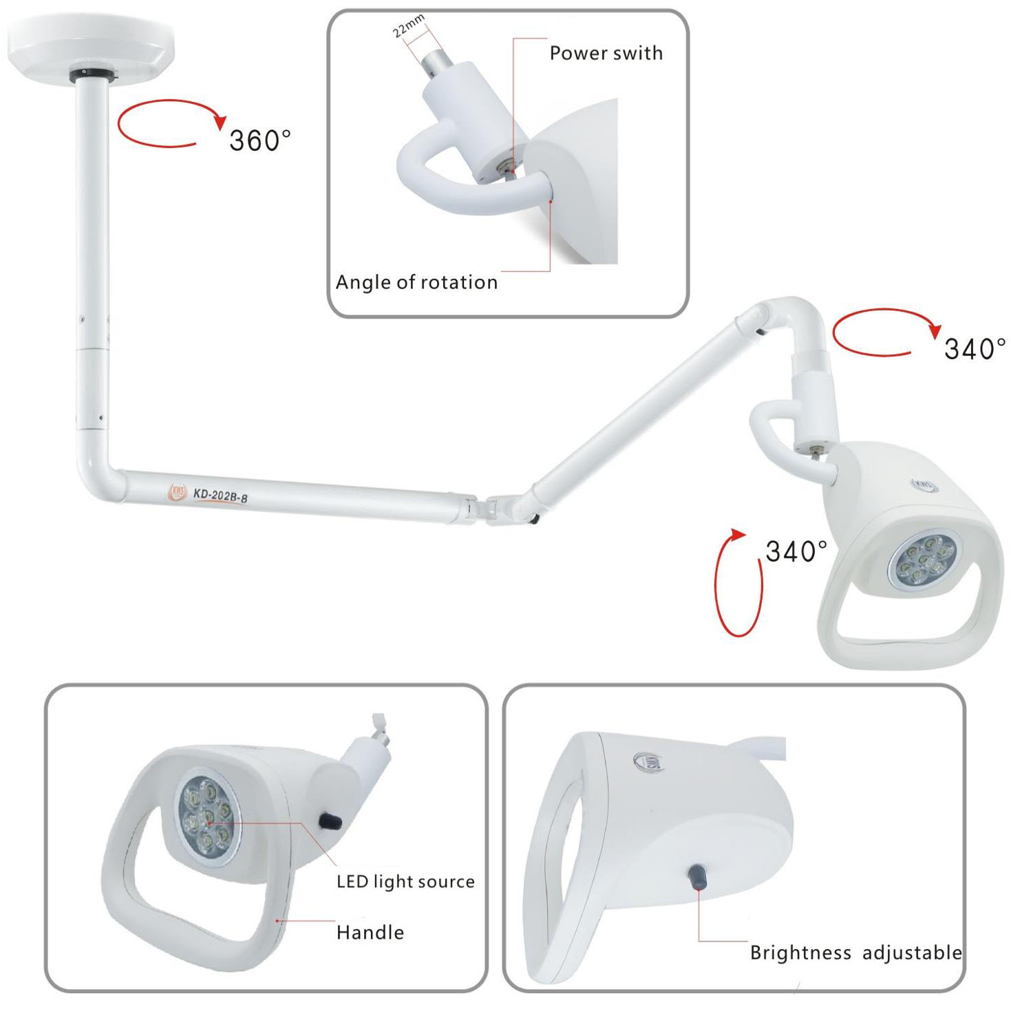 KWS KD-2021W-2 LED Oral Light Deckenleuchte für Medizinische Untersuchungen 21W