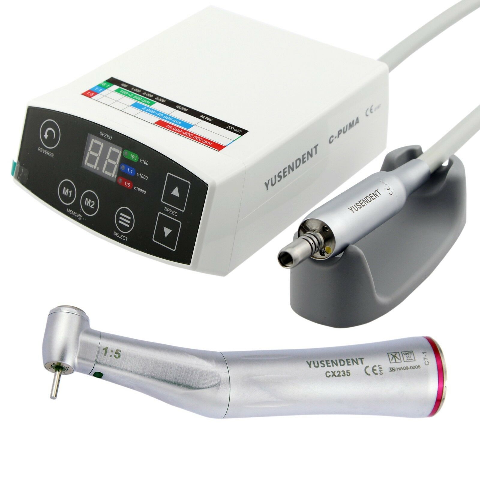 YUSENDENT® C-PUMA Dentalelektromotor + COXO CX235C7-5 1:5 Glasfaser Rotes Winkelstück