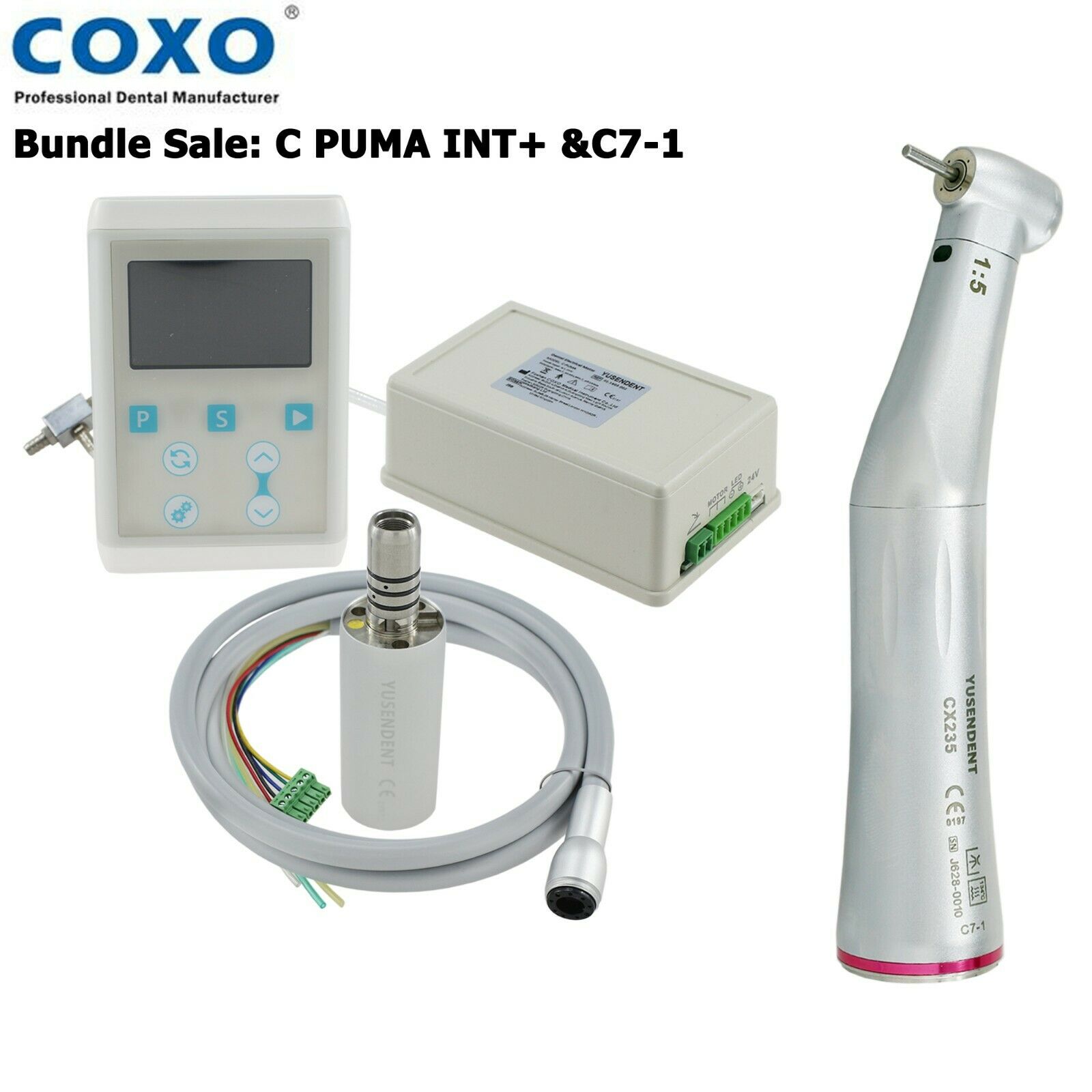 YUSENDENT C-PUMA INT+ Dental Eingebauter Elektromotor + CX235C7-5 1:5 Glasfaser Rotes Winkelstück