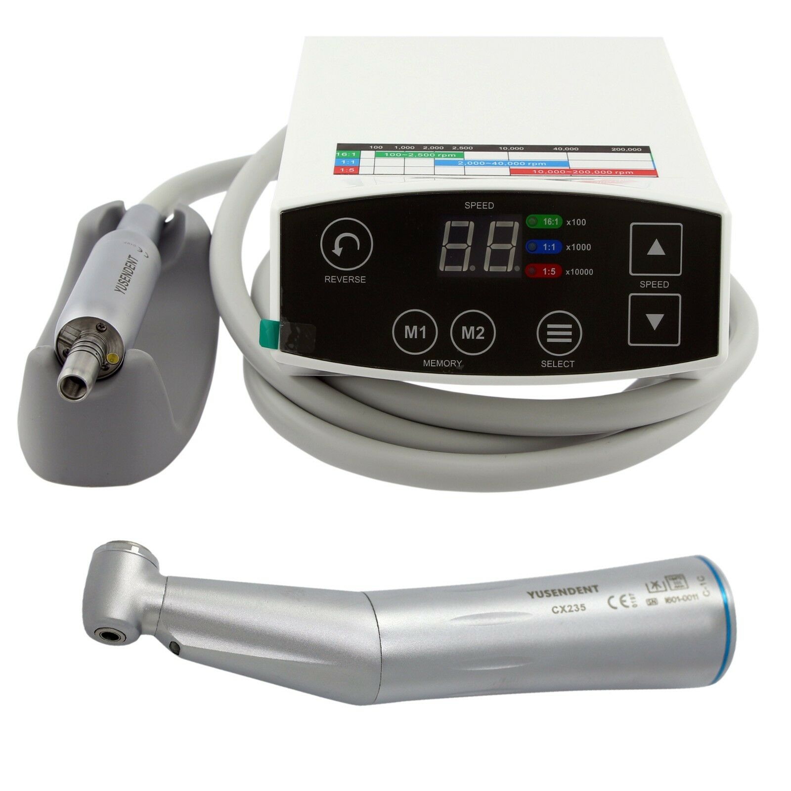 YUSENDENT Dental LED Elektrischer Mikromotor + COXO CX235C-1C 1: 1 Winkelstück Handstück