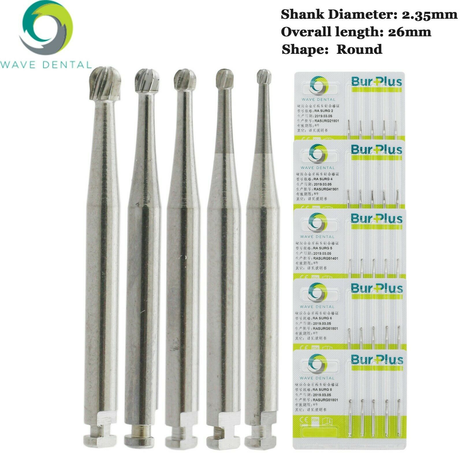 10 Stück WaveDental RA SURG Winkelstück-Schaft Hartmetallbohrer Zahnmedizin 2 4 5 6 8# Runden Zahnbohrer
