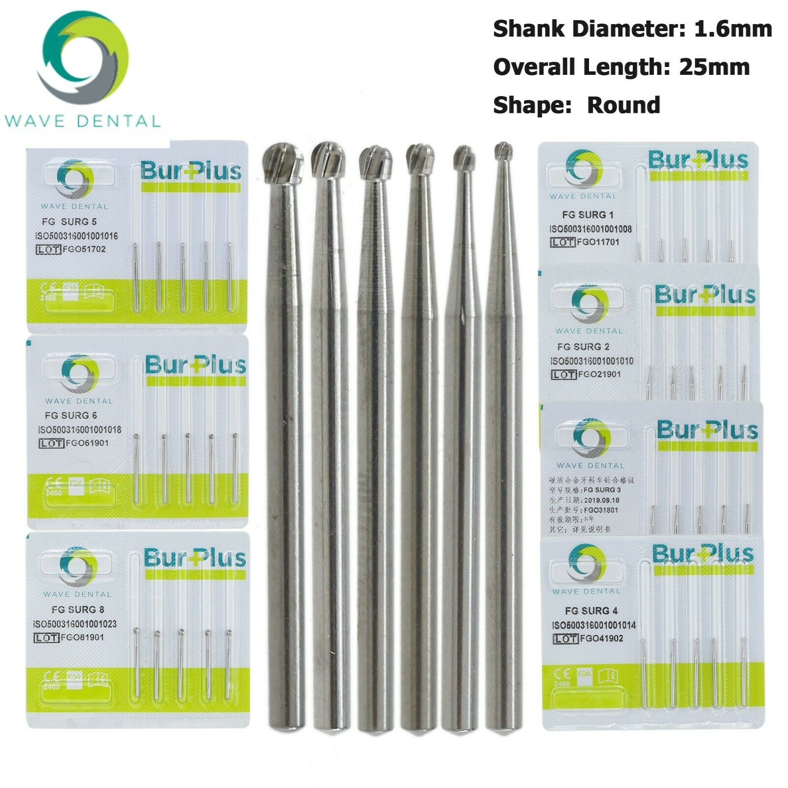 10 Stück WaveDental FG SURG Runden Zahnbohrer 1 2 4 5 6 8# FG-Schaft Hartmetallbohrer Zahnmedizin