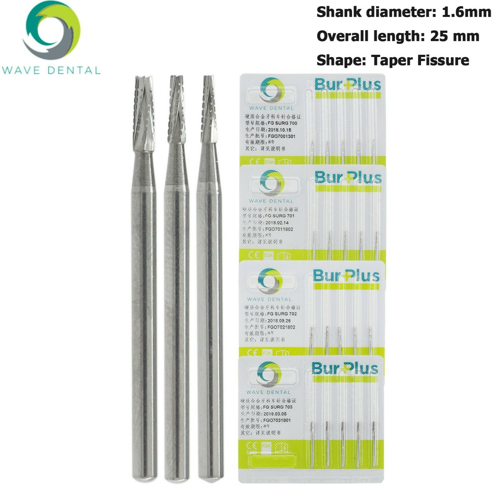 10 Stück FG SURG Hartmetallbohrer Zahnarzt FG-Schaft 700 701 702 703 Verjüngungsriss Zahnbohrer