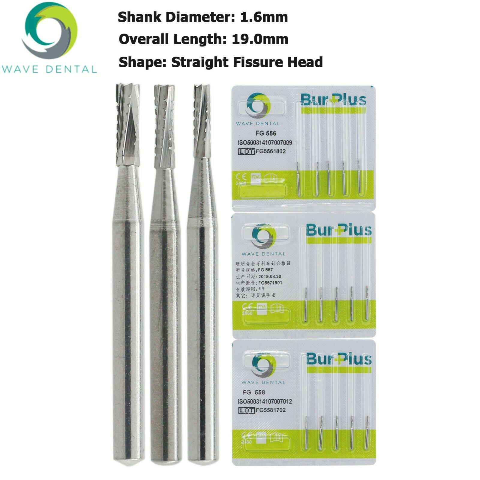 10 Stück FG 556 557 558# FG-Schaft FG-Schaft Hartmetallbohrer Zahnmedizin Gerader Fissurenkopf Zahnbohrer