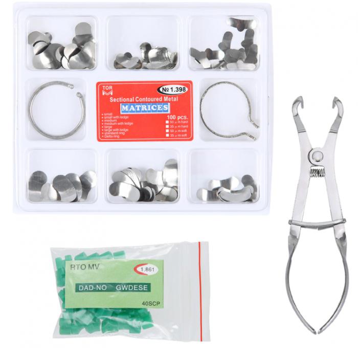 Komplettes Kit Teilmatrizensystem + 40 Stück Silikon-Zusatzkeile + Zahnzange