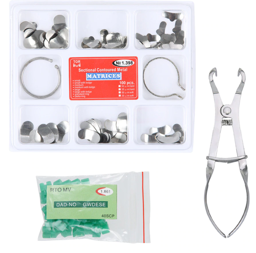 Komplettes Kit Teilmatrizensystem + 40 Stück Silikon-Zusatzkeile + Zahnzange