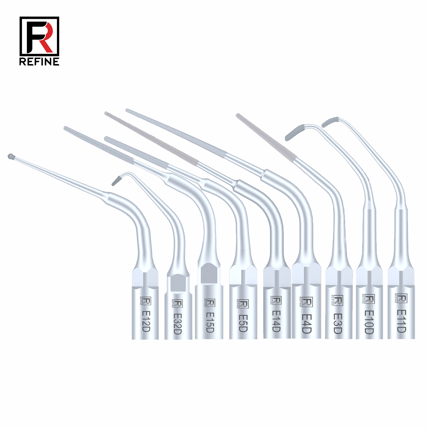 10 Stück Refine® Ultrasonic Scaler Piezo Spitzen für Endodontie E3D E4D E5D E10D E11D E12D E14D E15D Kompatibler Woodpecker EMS