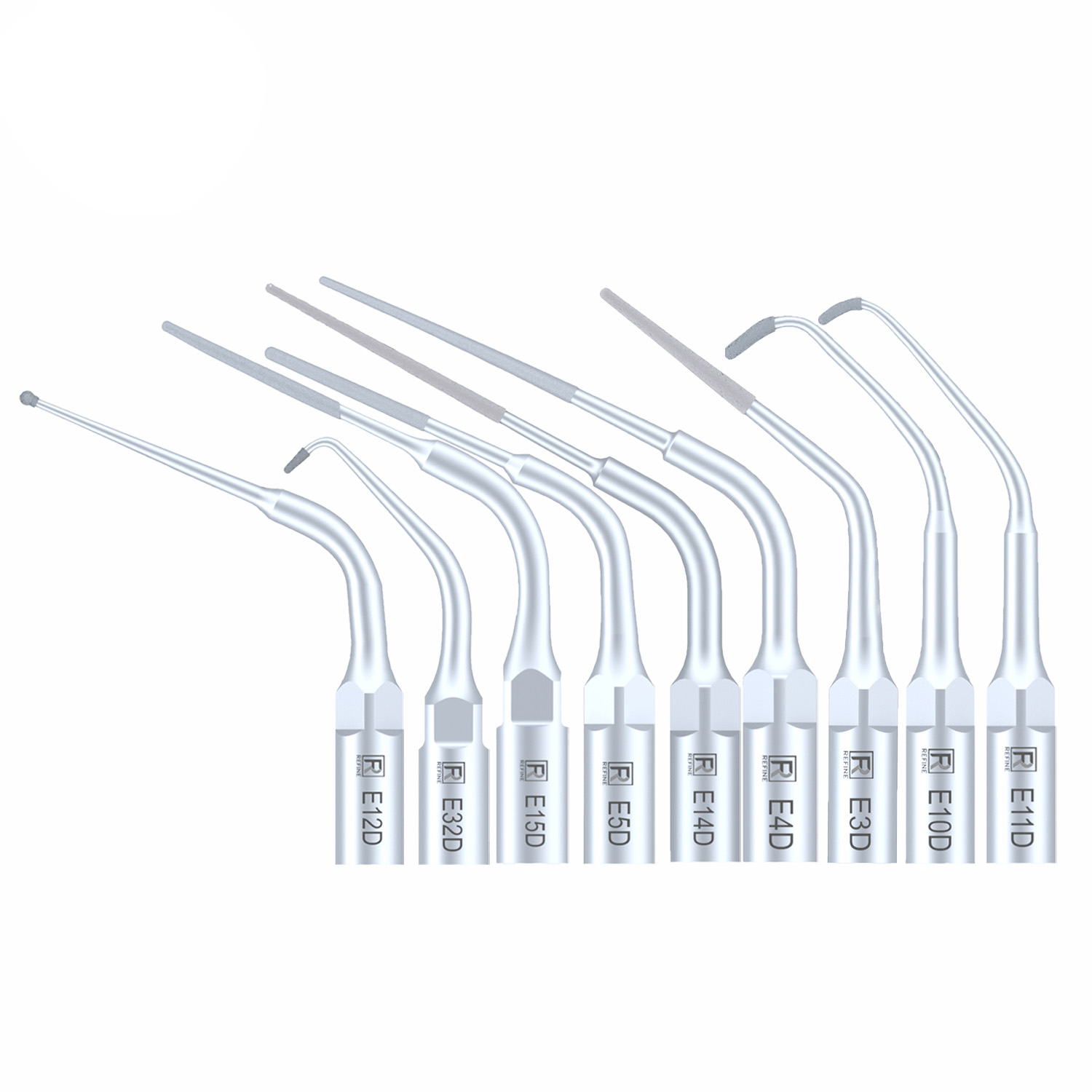 10 Stück Refine® Ultrasonic Scaler Piezo Spitzen für Endodontie E3D E4D E5D E10D E11D E12D E14D E15D Kompatibler Woodpecker EMS