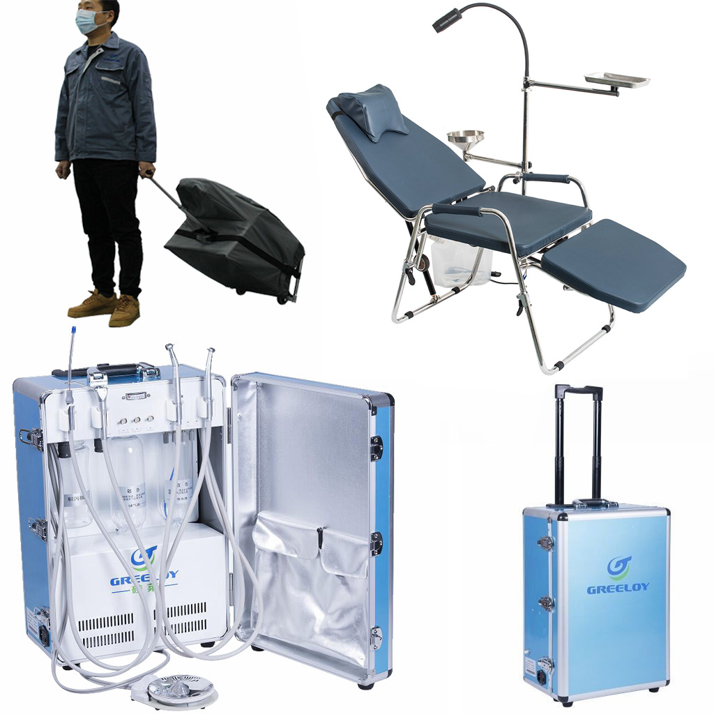 Greeloy® GU-P204S Mobile Dentaleinheit + Greeloy GU-P101 Tragbare Zahnarztstühle mit schwarzem Rucksack