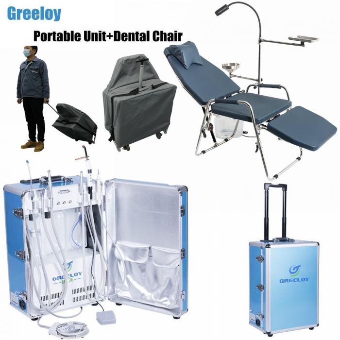 Greeloy® GU-P206 Mobile Zahnarzt Behandlungseinheit + Greeloy GU-P101 Tragbare Zahnarztstühle mit schwarzem Rucksack