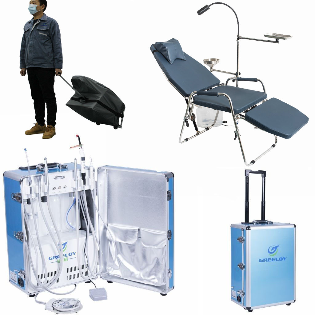 Greeloy® GU-P206 Mobile Zahnarzt Behandlungseinheit + Greeloy GU-P101 Tragbare Zahnarztstühle mit schwarzem Rucksack