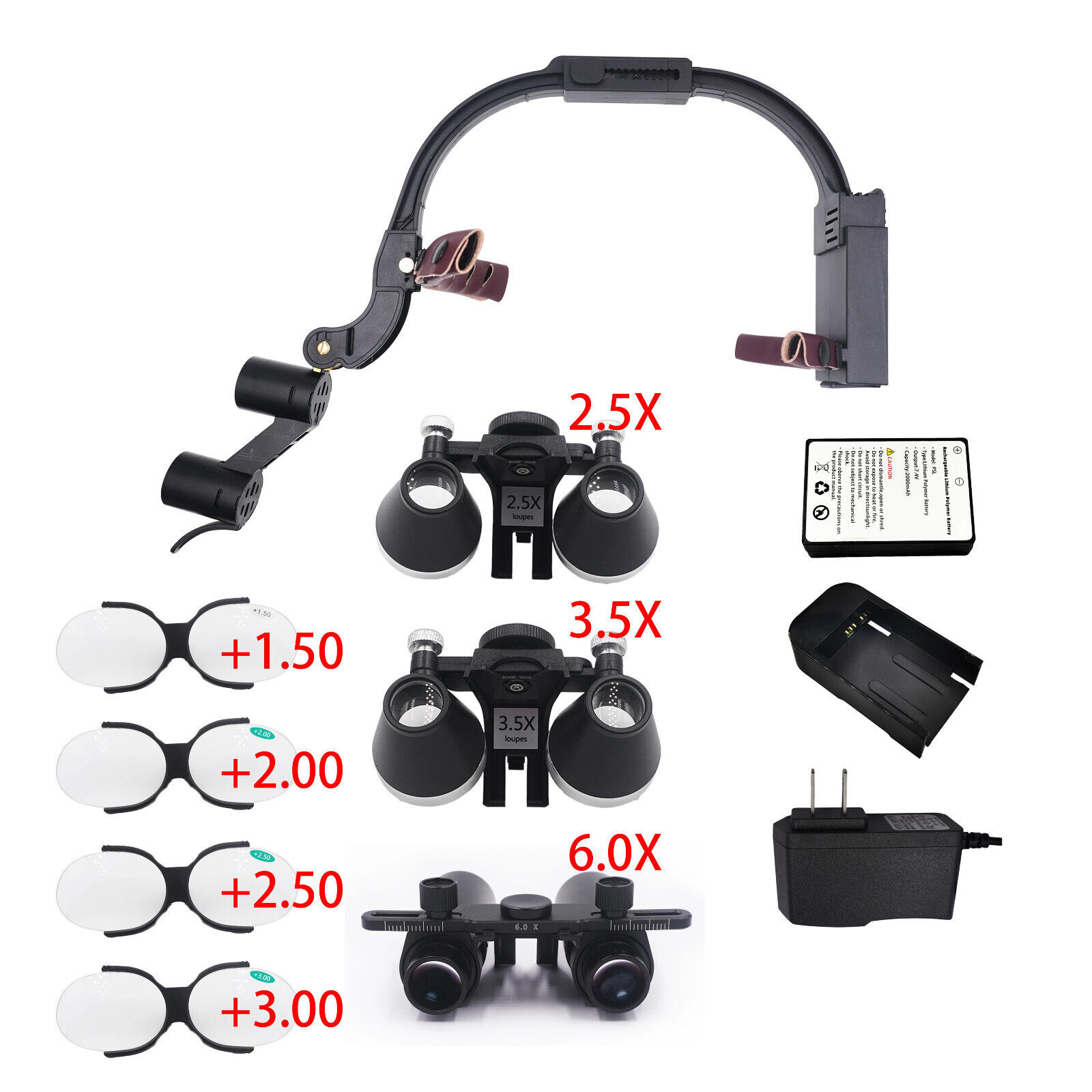 5X / 6X Zahnarzt Lupenbrille mit 5W LED Lupenbrille Licht + Presbyopie-Brille