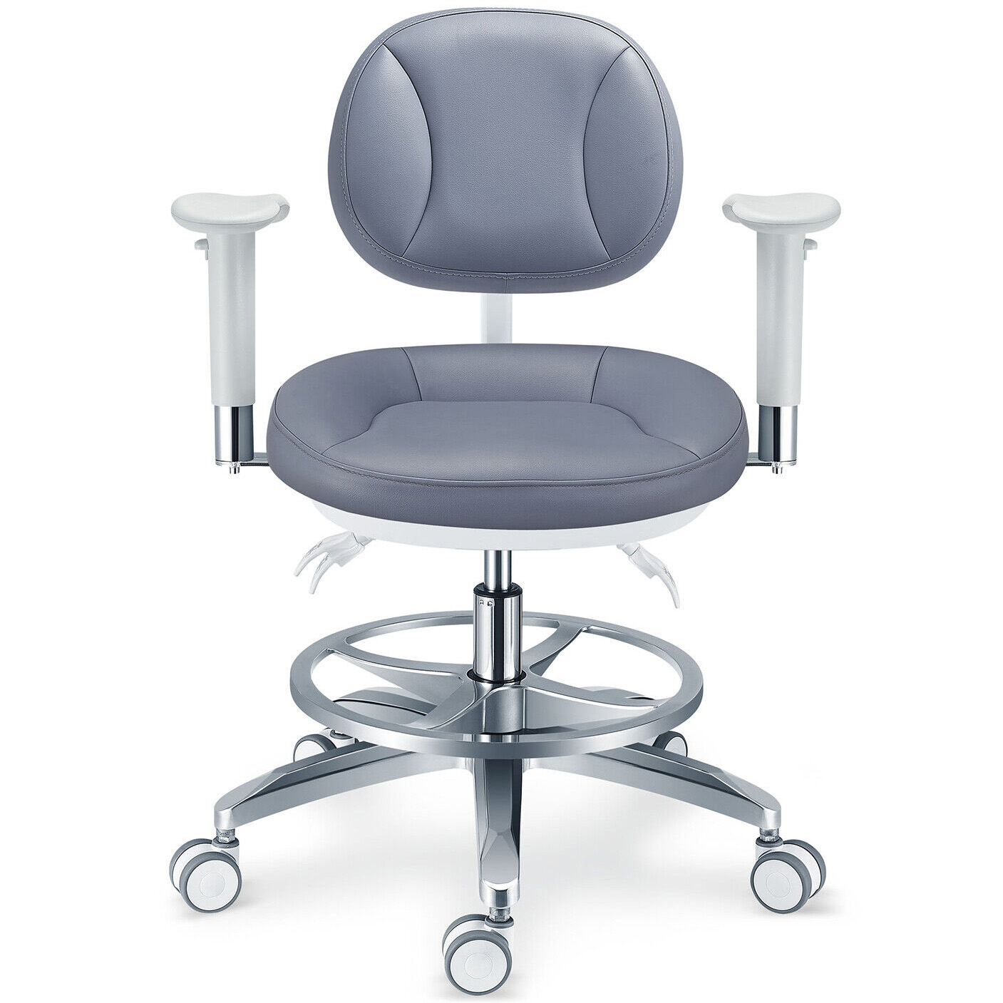 TYTC PLST-082-085 Dentalmikroskop Bedienerstuhl Ergonomischer Dentalhocker mit Armlehnen + Rückenlehne + Fußring