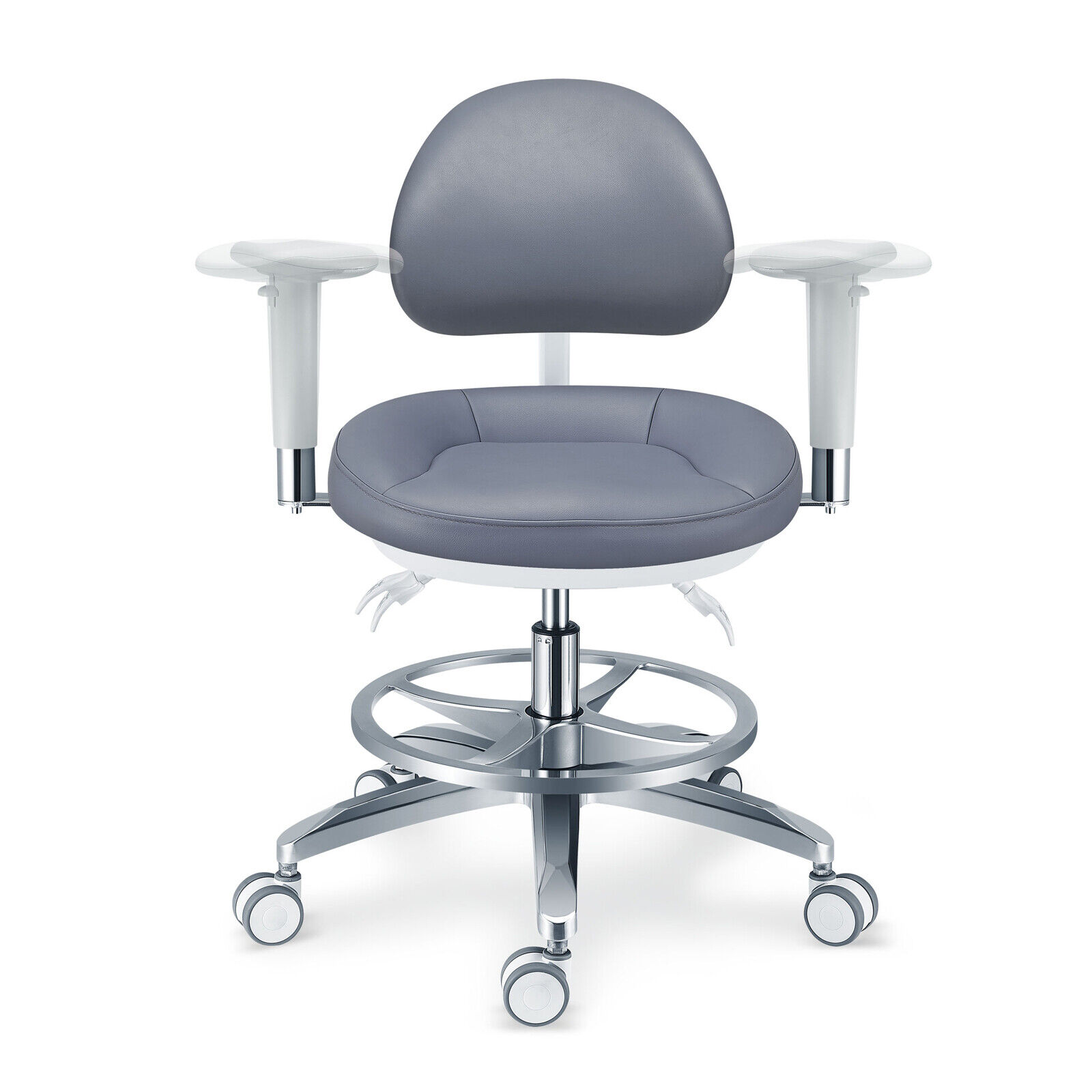 TYTC PLST-082-085 Dentalmikroskop Bedienerstuhl Ergonomischer Dentalhocker mit Armlehnen + Rückenlehne + Fußring