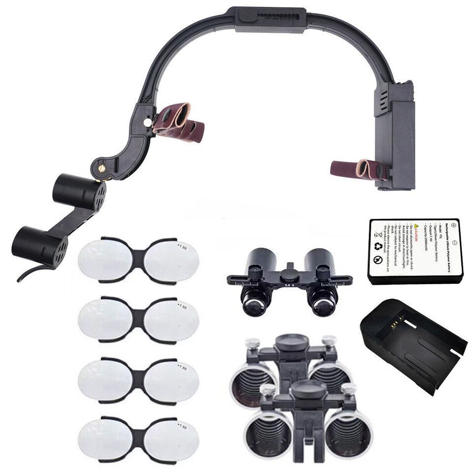 5X / 6X Zahnarzt Lupenbrille mit 5W LED Lupenbrille Licht + Presbyopie-Brille