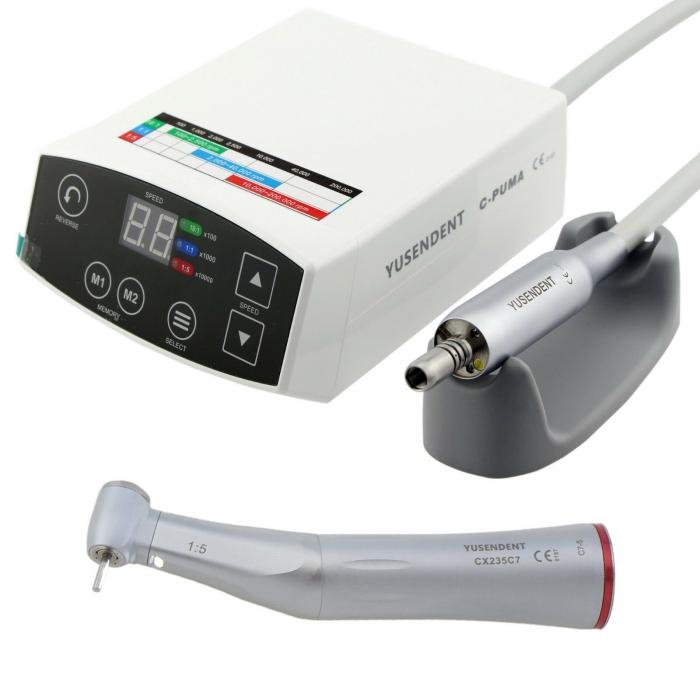 YUSENDENT® C-PUMA Dentalelektromotor + COXO CX235C7-5 1:5 Glasfaser Rotes Winkelstück