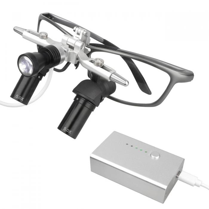 5,0-fach Dental Flip-up Ergonomic Lupenbrille mit Einstellbarem Pupillenabstand und 5 W LED-Licht