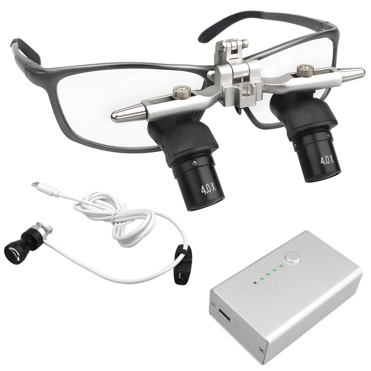 4.0X 48° Dental Ergonomic Lupenbrille mit Einstellbarem Pupillenabstand und 5 W LED-Licht
