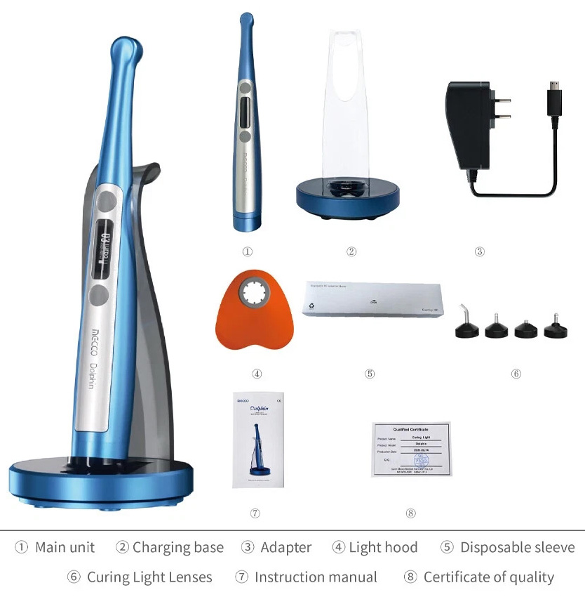 Mecco Dolphin LED-Polymerisationslampe Dental mit integriertem Radiometer und Mikro-Polymerisationslinse