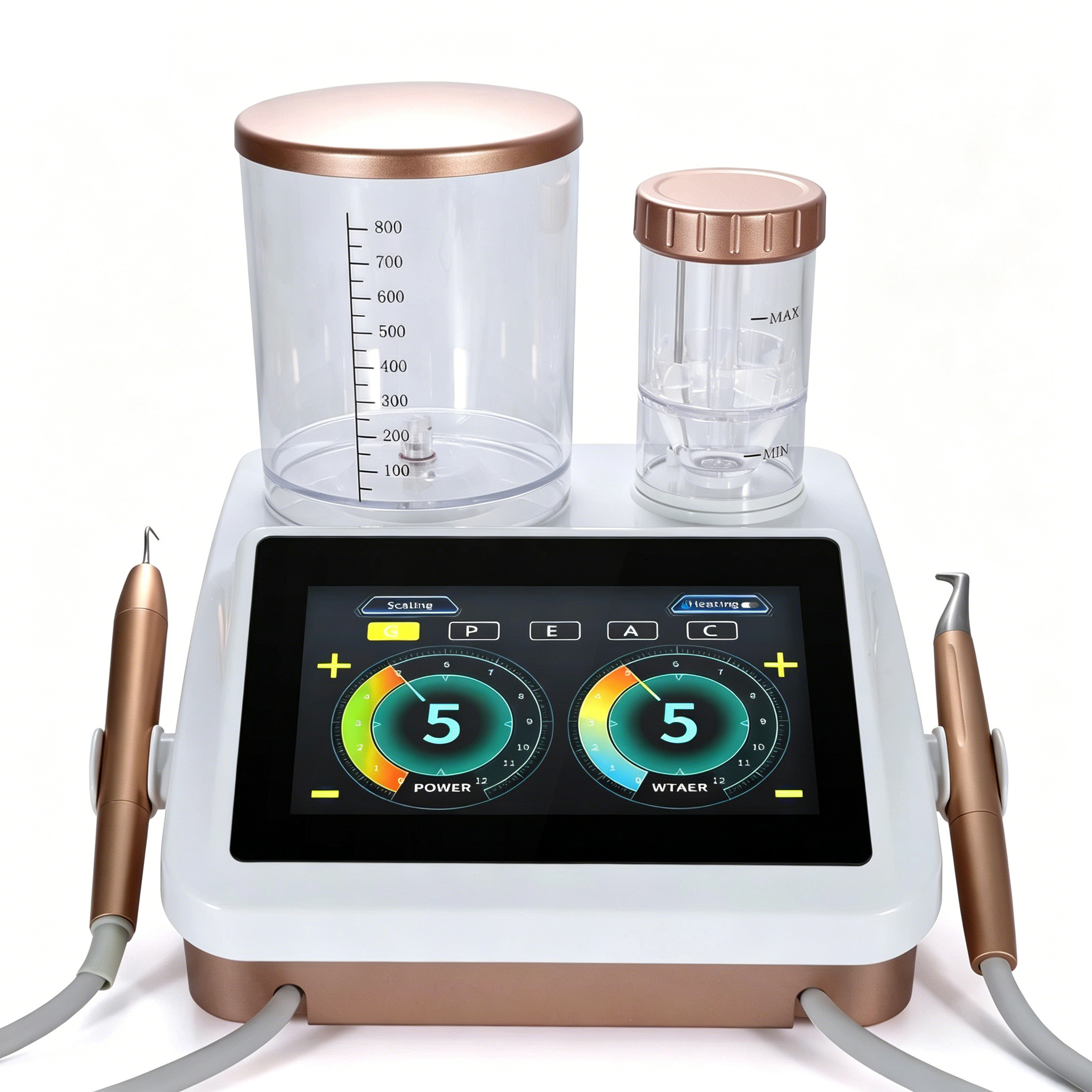 Dentales Ultraschall Scaler und Pulverstrahlgerät 2-in-1 Parodontaltherapiegerät mit Titanspitzen und Fußsteuerung