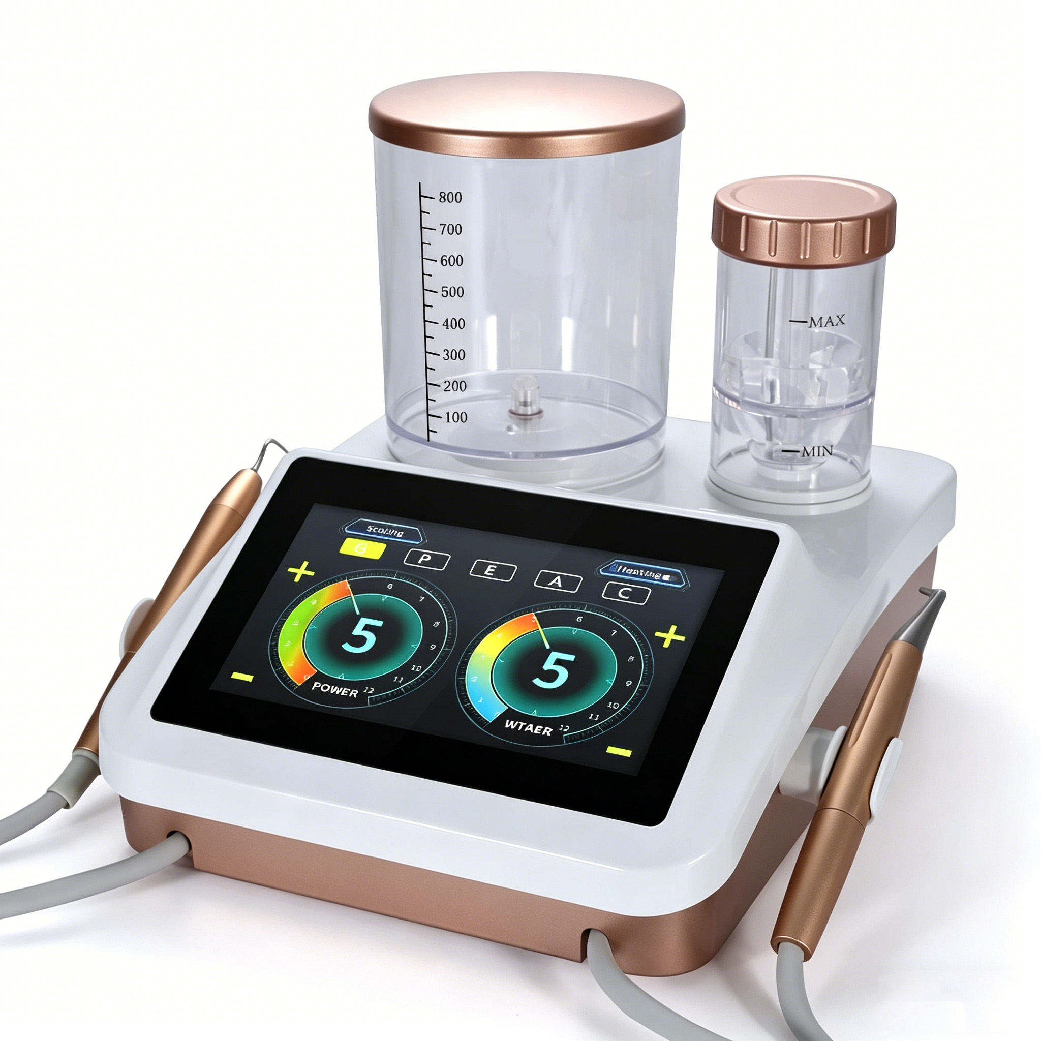 Dentales Ultraschall Scaler und Pulverstrahlgerät 2-in-1 Parodontaltherapiegerät mit Titanspitzen und Fußsteuerung