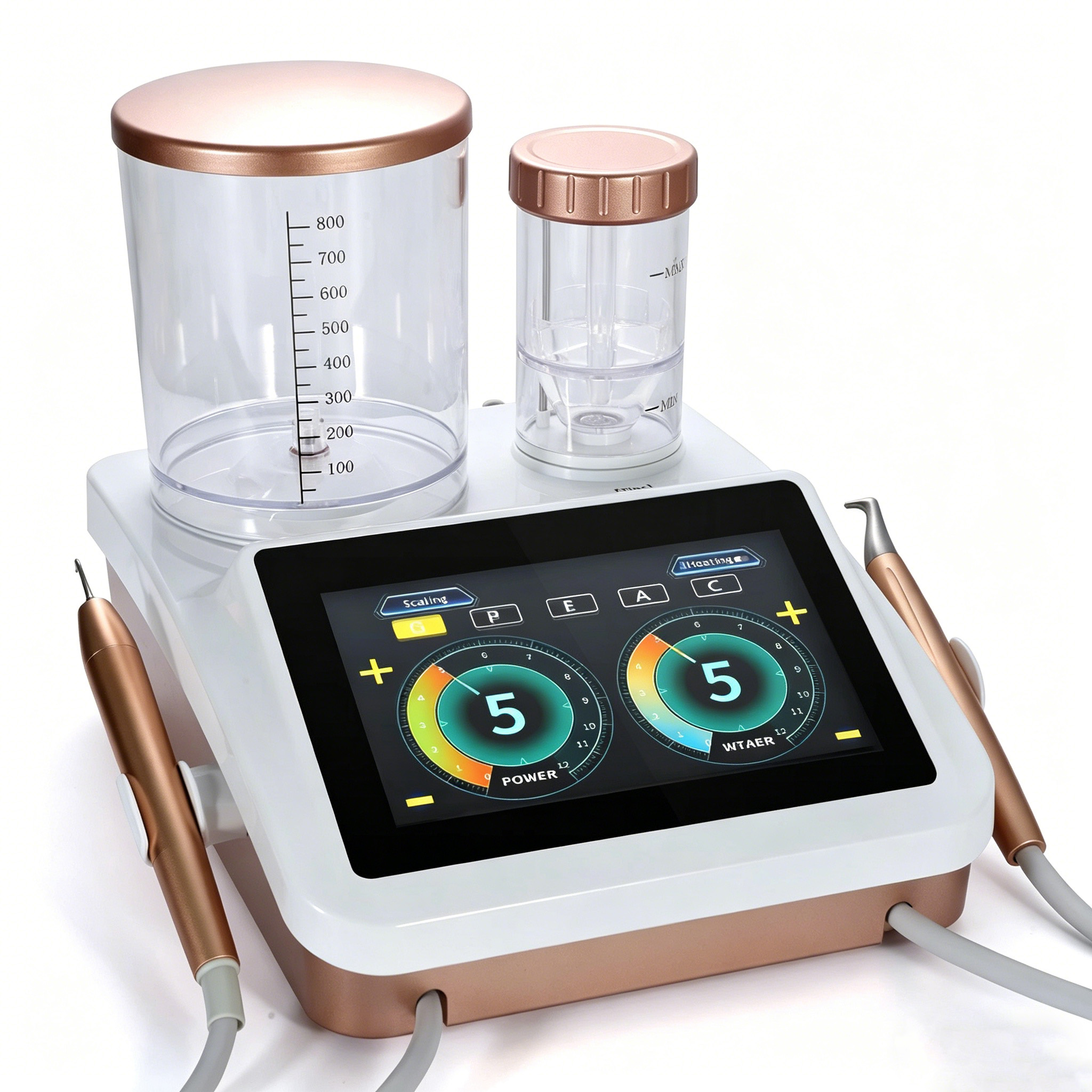 Dentales Ultraschall Scaler und Pulverstrahlgerät 2-in-1 Parodontaltherapiegerät mit Titanspitzen und Fußsteuerung