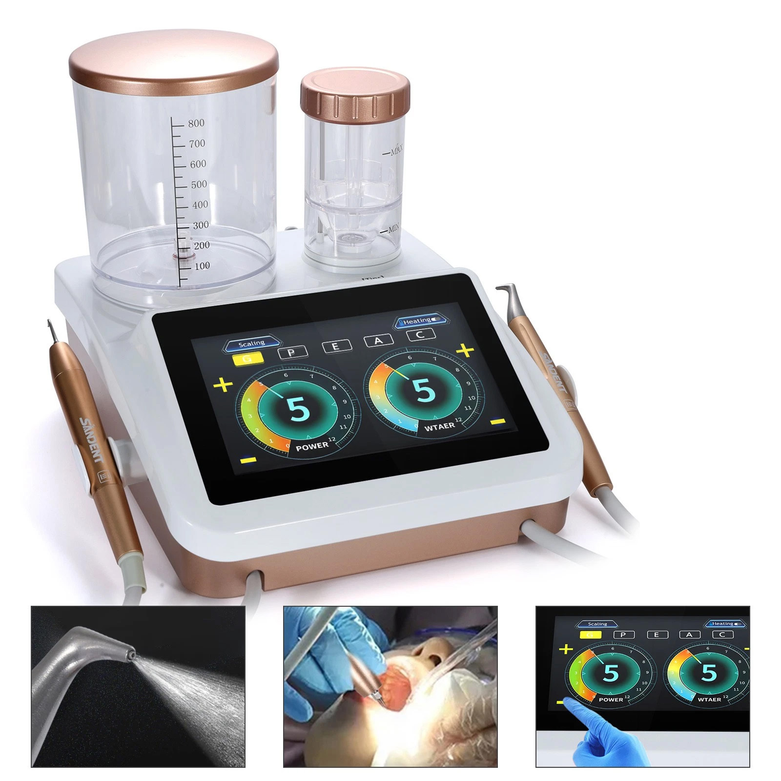 Dentales Ultraschall Scaler und Pulverstrahlgerät 2-in-1 Parodontaltherapiegerät mit Titanspitzen und Fußsteuerung