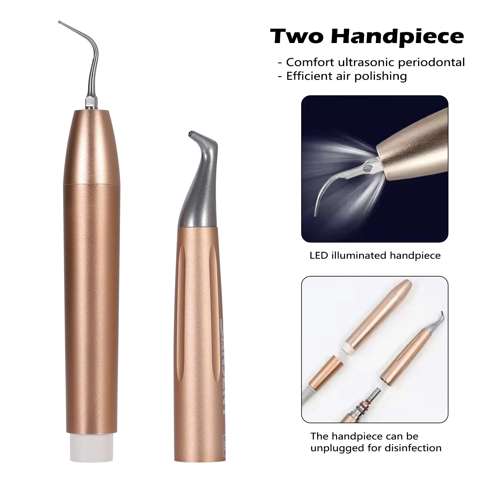 Dentales Ultraschall Scaler und Pulverstrahlgerät 2-in-1 Parodontaltherapiegerät mit Titanspitzen und Fußsteuerung