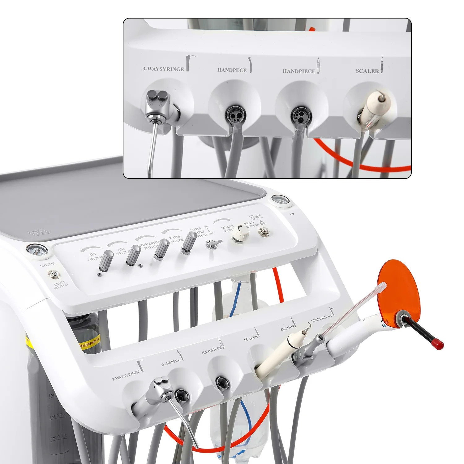 Mobile Dentaleinheit mit Zahnarztlampe, Kompressor, Scaler und Aushärtungslampe