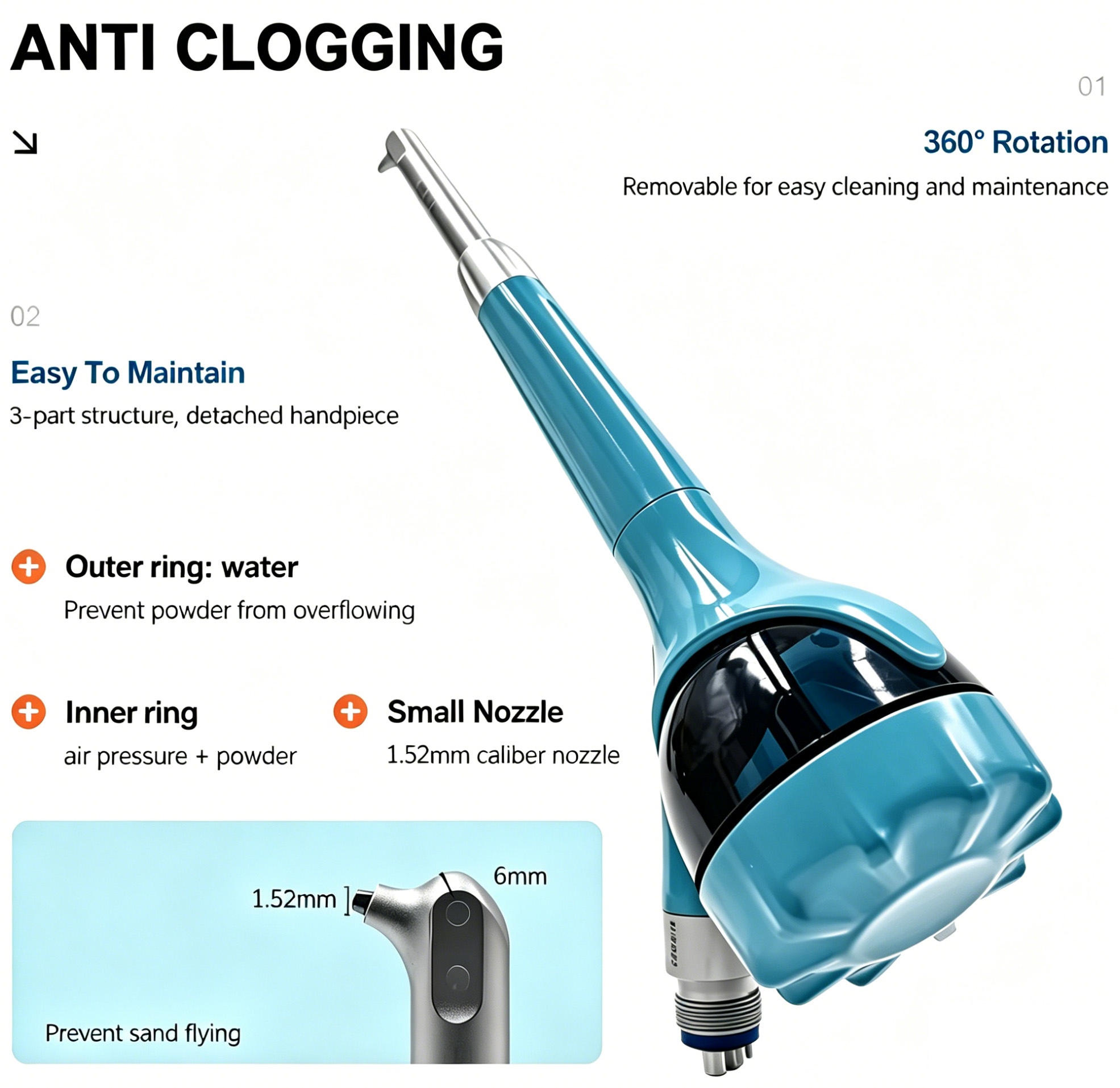 3H T7 Dental Pulverstrahlgerät Airflow Prophylaxe Handstück (Supragingival + Subgingival )
