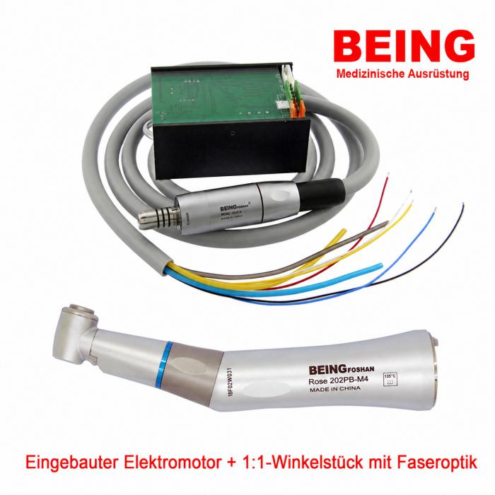 BEING Rose4000 Eingebauter zahnärztlicher Elektromotor + Rose 202-CA(PB) 1:1 Faseroptisches Winkelstück