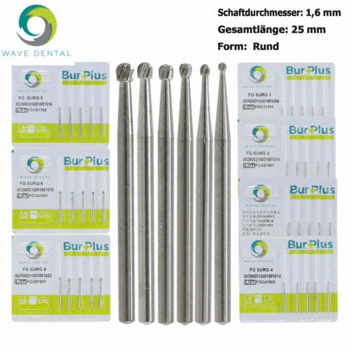 10 Stück WaveDental FG SURG Runden Zahnbohrer 1 2 4 5 6 8# FG-Schaft Hartmetallbohrer Zahnmedizin