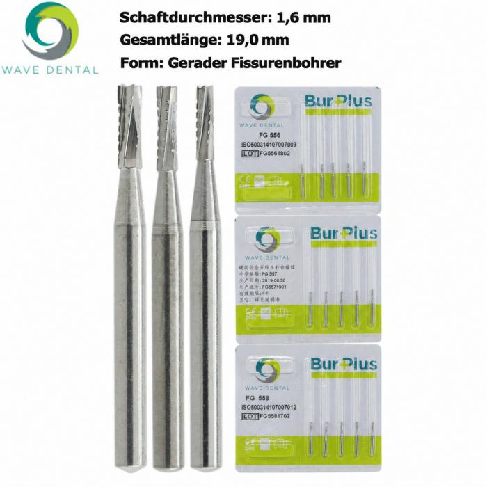 10 Stück FG 556 557 558# FG-Schaft FG-Schaft Hartmetallbohrer Zahnmedizin Gerader Fissurenkopf Zahnbohrer