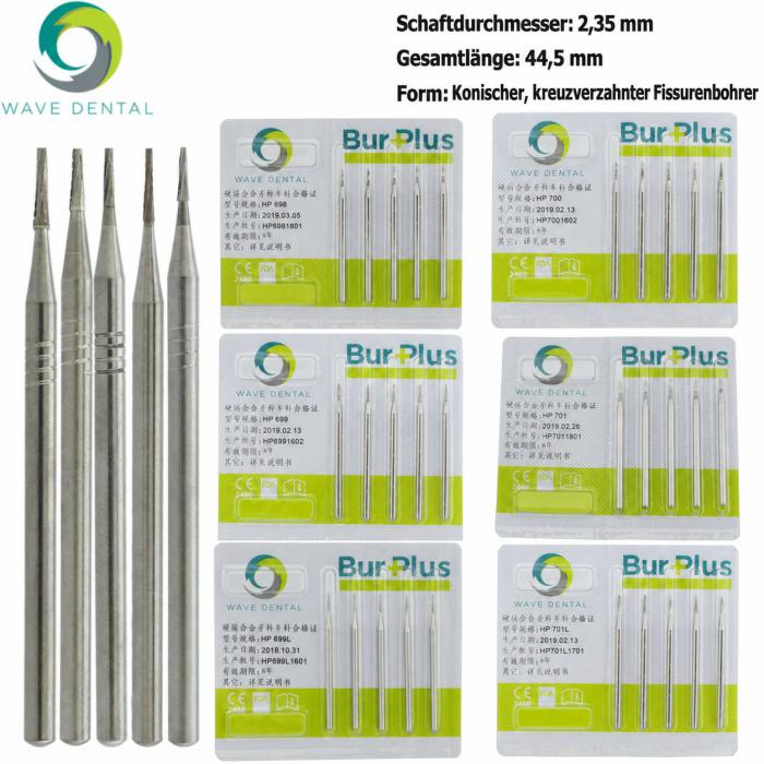 10 Stück HP 698 699 699L 700 701 701L Handstück-Schaft(HP) Hartmetallbohrer Zahnmedizin
