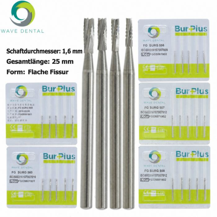 10 Stück FG SURG 556 557 558 559 560 FG-Schaft Hartmetallbohrer Zahnmedizin Flache Fissur Zahnbohrer