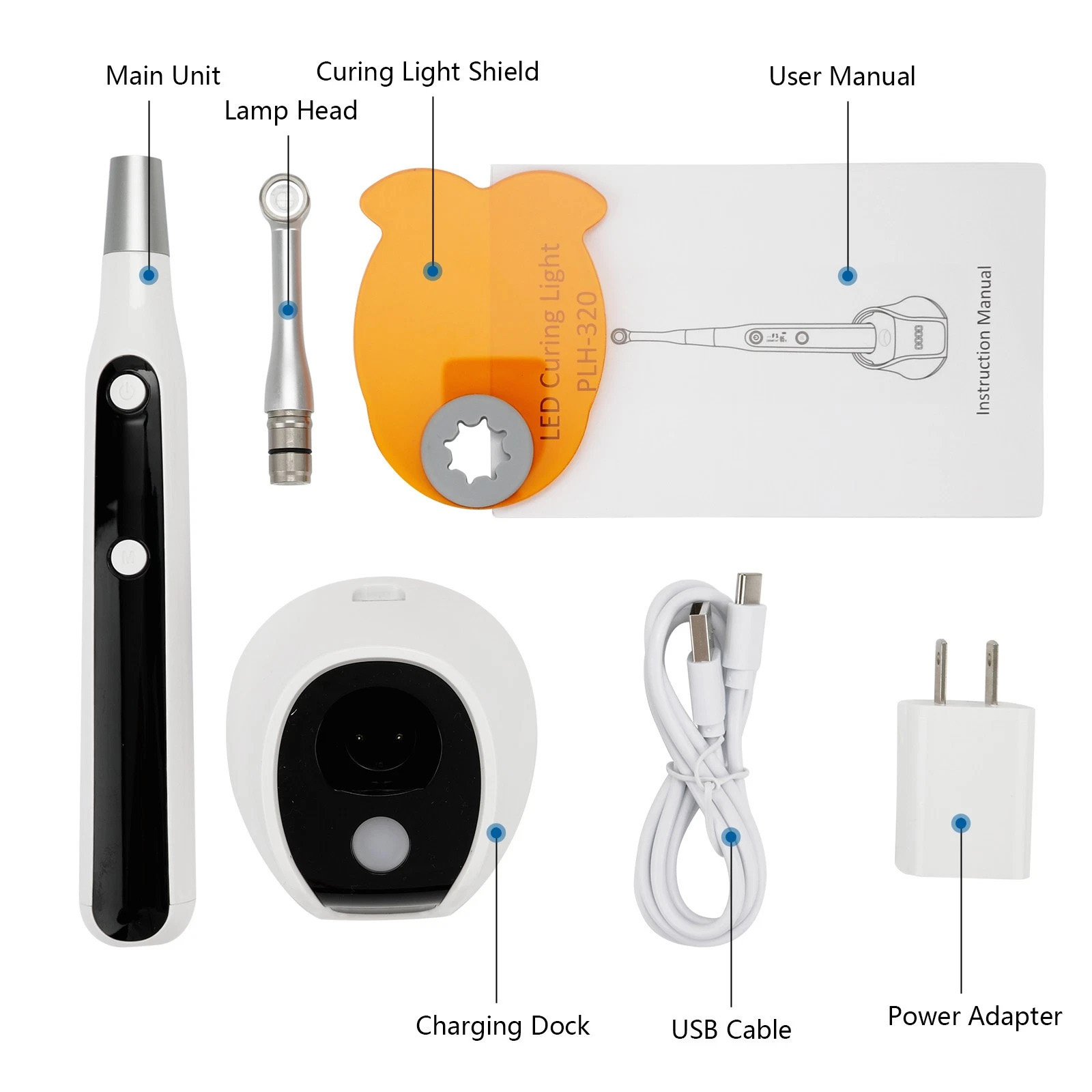 PULIHUA PLH-320 Dental-Polymerisationslampe (3000 mW/cm²) mit 7 Arbeitsmodi