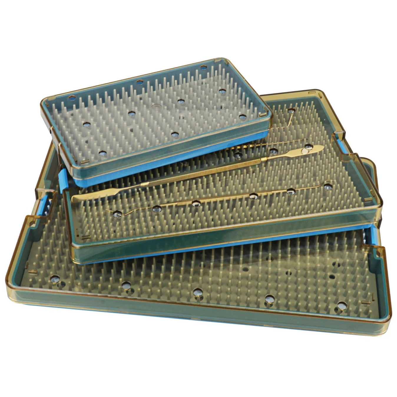 3-tlg. Dental-Instrumenten-Sterilisationskassette mit Silikonpad