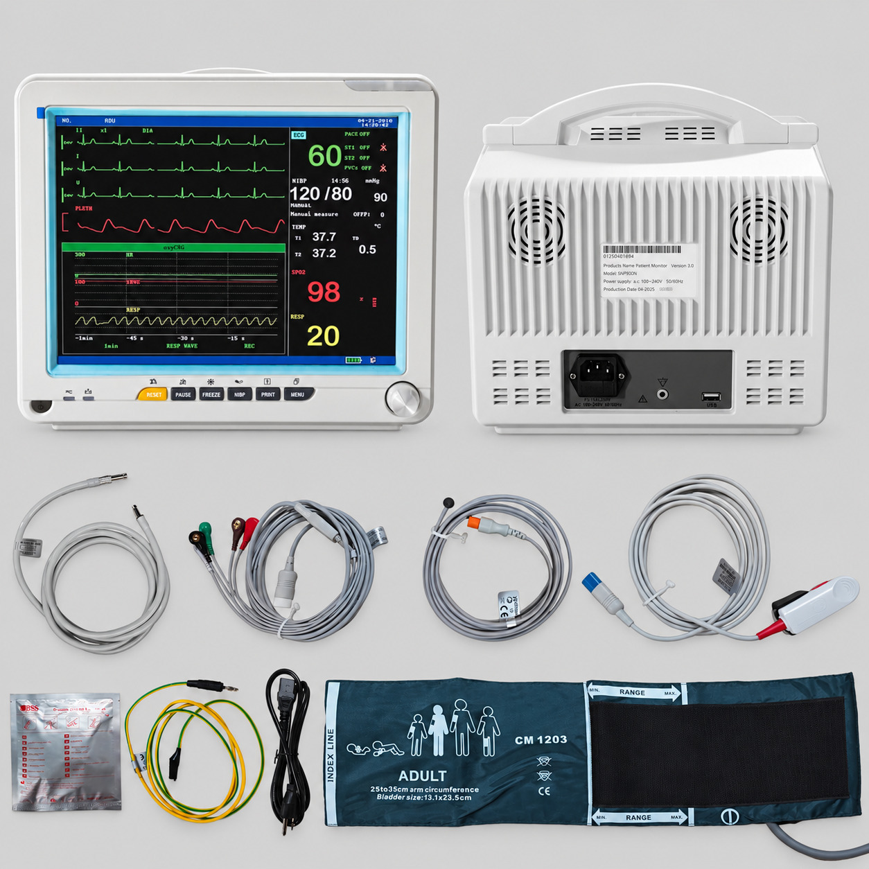 SINNOR SNP9000N 12'' Patientenmonitor 6 Parameter (EKG, Atmung, Temperatur, NIBP, SpO2, Puls)