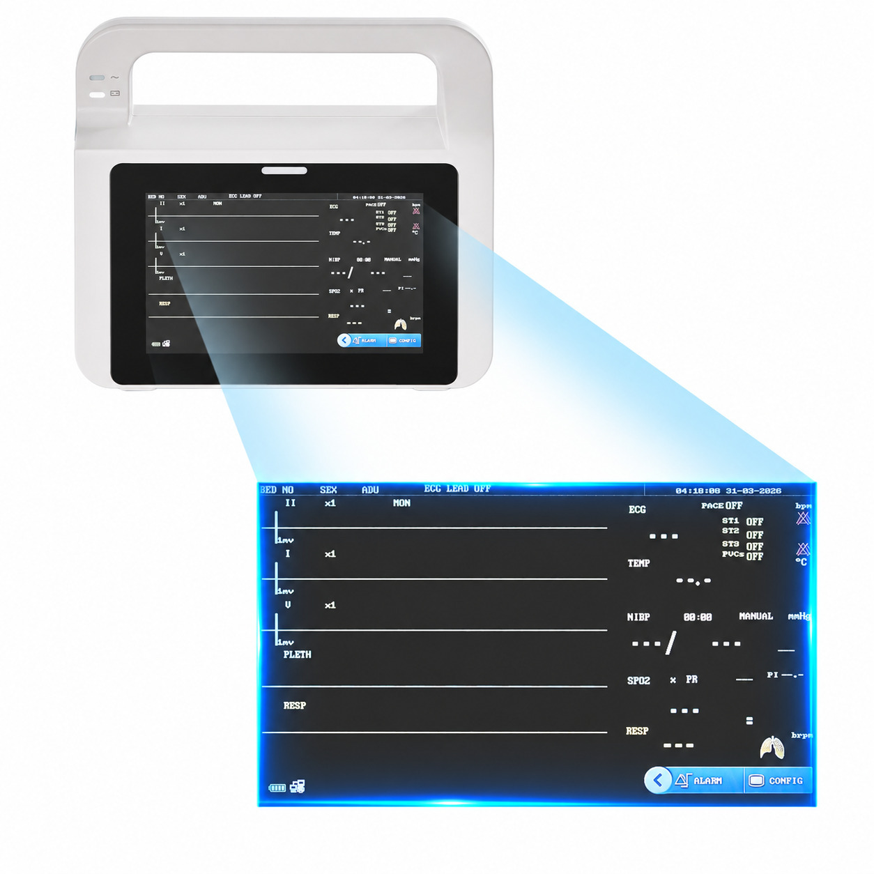 Zahnärztlicher Multiparameter-Patientenmonitor mit 5-Zoll-Touchscreen und 6-Parameter-Anzeige