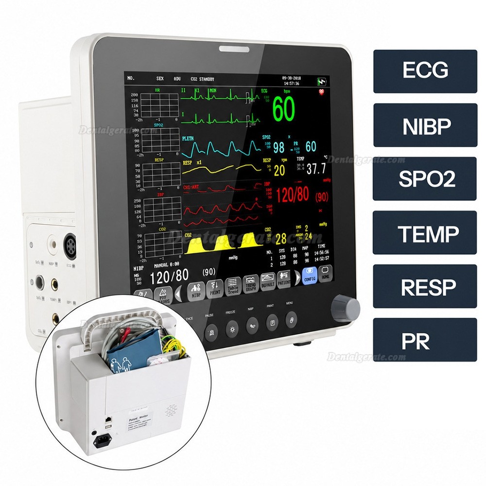 12-Zoll-Multiparameter-Patientenmonitor EKG/Atemwege/Temperatur/NIBP/SpO2/PR 12-Zoll-Multiparameter-Patientenmonitor EKG/Atemwege/Temperatur/NIBP/SpO2/PR
