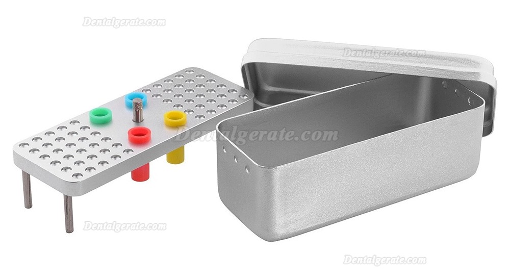 Aluminium-Box mit 60 Bohrungen f&uuml;r die Autoklaven-Sterilisation von endodontischen feilen