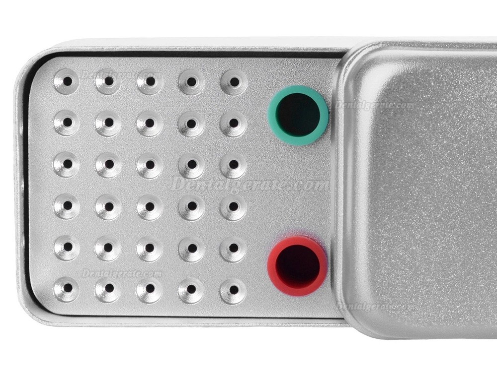 Aluminium-Box mit 60 Bohrungen f&uuml;r die Autoklaven-Sterilisation von endodontischen feilen