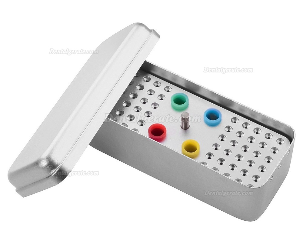 Aluminium-Box mit 60 Bohrungen f&uuml;r die Autoklaven-Sterilisation von endodontischen feilen