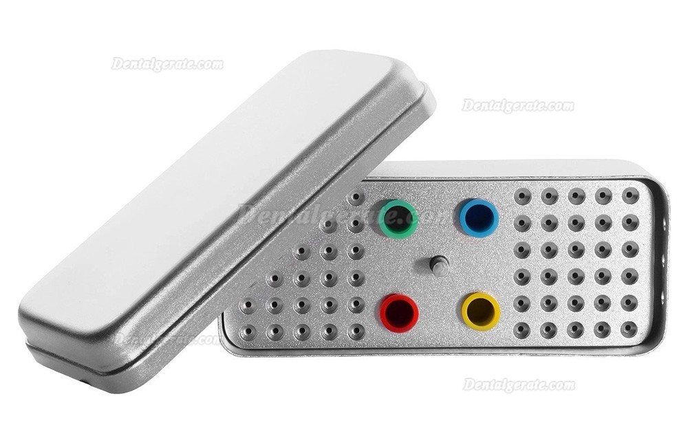 Aluminium-Box mit 60 Bohrungen f&uuml;r die Autoklaven-Sterilisation von endodontischen feilen