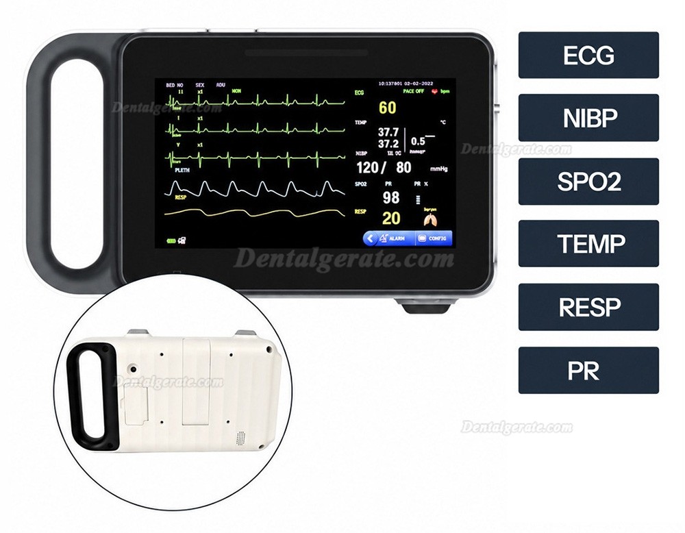 7-Zoll-Touchscreen Patientenmonitor: EKG/Atemwege/Temperatur/NIBP/SpO2/PR 7-Zoll-Touchscreen Patientenmonitor: EKG/Atemwege/Temperatur/NIBP/SpO2/PR